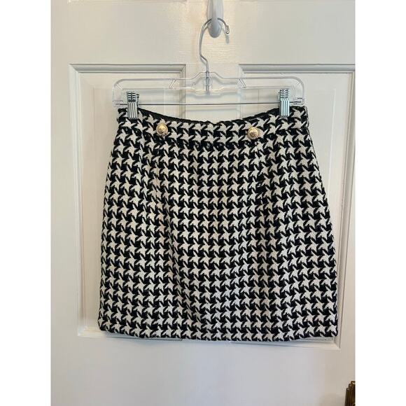 Walter Baker Houndstooth Mini Skirt Women's S 28 Preppy Academia Gold Hardware - Picture 1 of 10